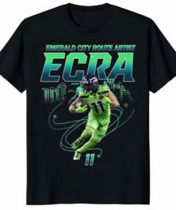 Jaxon Smith-Njigba Emerald City Route Artist ECRA Shirt featuring technical route graphic for football fans.