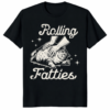 Rolling Fatties Cat Shirt featuring a humorous chubby cat illustration