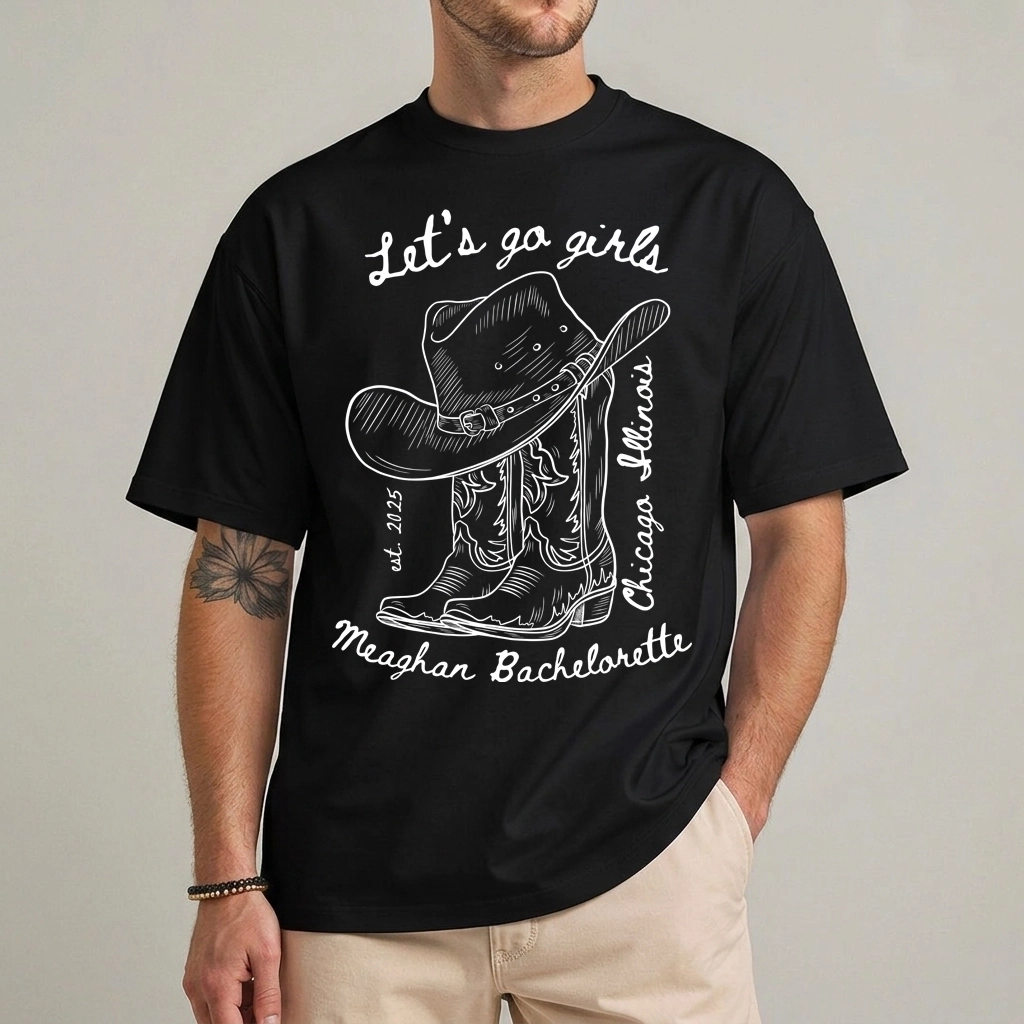 Custom Western Bachelorette Shirt — Cowgirl Bride Tee 1 Custom western bachelorette shirt with personalized text, front view