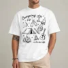 Camping Life shirt with doodle-style tent campfire and outdoor gear illustration