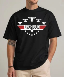 Dach Gun Shirt black front funny vintage dachshund graphic