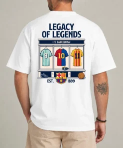 Barcelona legacy shirt white front view FC Barcelona Est 1899 fan graphic tee