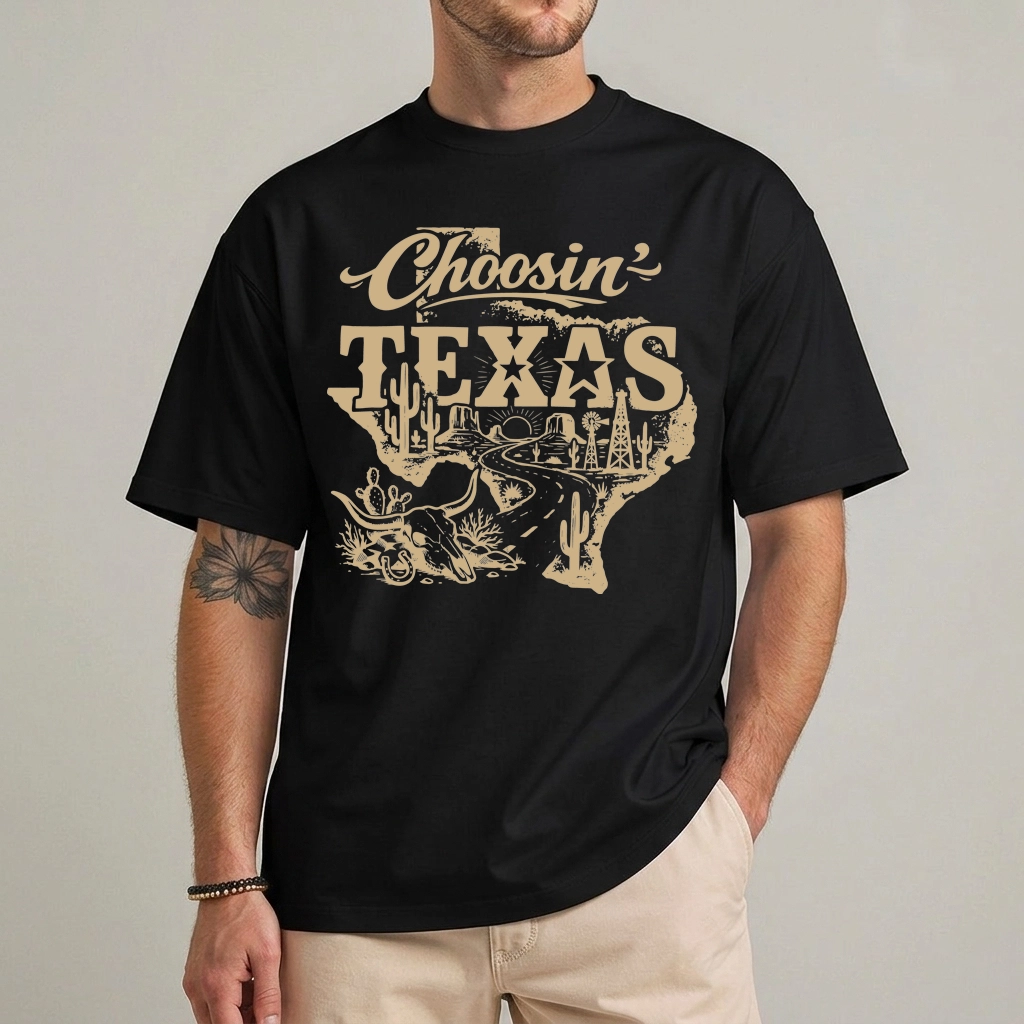 Choosin Texas Shirt Western Country State Pride Tee 1 Choosin Texas Shirt black front bold country graphic