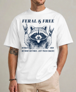 Funny retirement shirt feral and free personalized year graphic tee front view