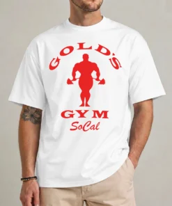 Gold's Gym SoCal Connor shirt with retro worn-in gym wordmark design
