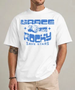 Grace Rocky Save the Stars shirt with illustrated starfield scene