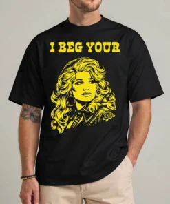I Beg Your Parton shirt with retro country music graphic, front view