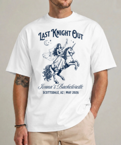 Medieval bachelorette party shirt last knight out Renaissance Faire bride tee front view