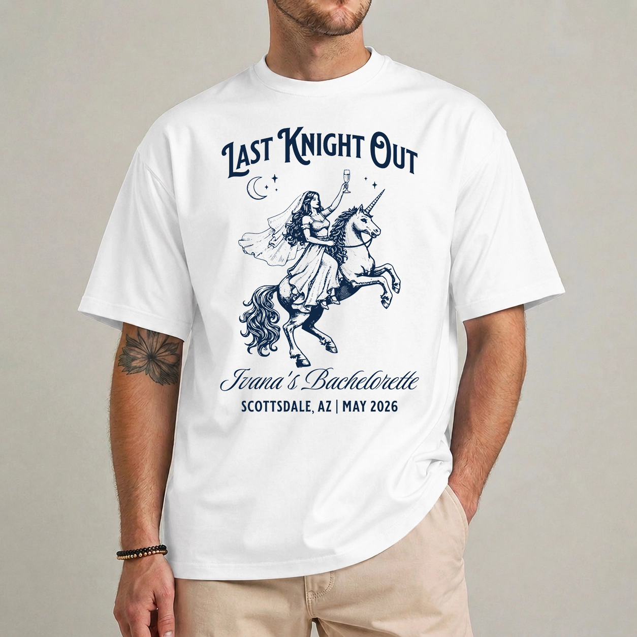 Medieval Bachelorette Party Shirt Last Knight Out Bride Tee 1 Medieval bachelorette party shirt last knight out Renaissance Faire bride tee front view