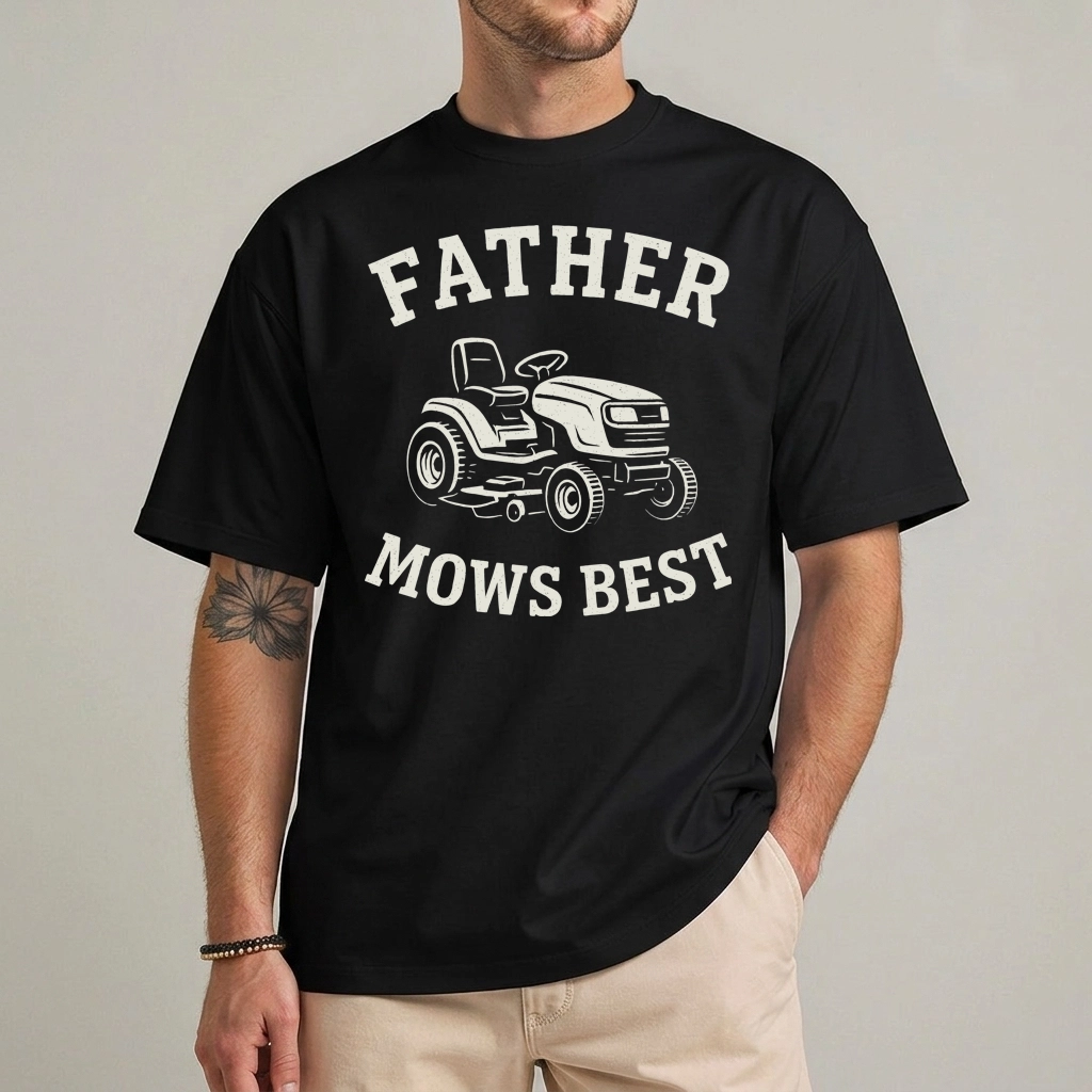Father Mows Best Shirt Funny Dad Lawn Mower Gift Tee 1 Father Mows Best shirt front view — funny vintage lawn mower dad graphic tee