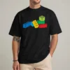 Building bricks shirt with colorful toy brick graphic, front view