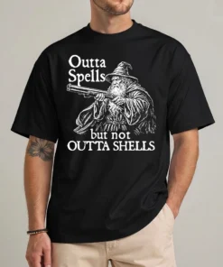 Wizard Shotgun shirt with engraving-style robed wizard illustration