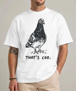 That's coo funny pigeon shirt with vintage illustration, front view