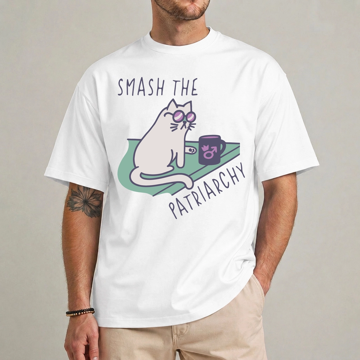 Smash the Patriarchy Cat Shirt – Feminist Tee 1 Smash the Patriarchy Cat shirt with front pocket print and back graphic