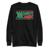 Bigfoot sasquatch sweatshirt with mountain dude graphic, front view