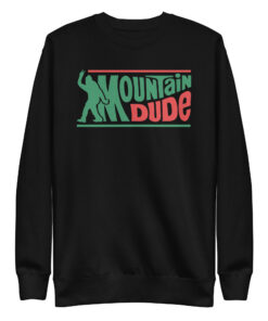 Bigfoot sasquatch sweatshirt with mountain dude graphic, front view