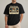 Custom birthday vintage shirt personalized with retro cassette graphic front view