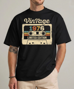 Custom birthday vintage shirt personalized with retro cassette graphic front view
