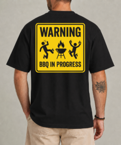Funny BBQ shirt grill master gift Warning BBQ In Progress graphic front view