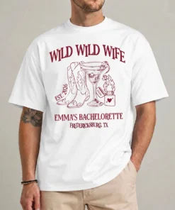 Wild Wild Wife bachelorette shirt with western tattoo-style boots and margarita illustration