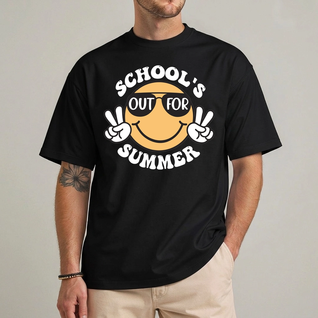 Last Day of School Shirt — School's Out for Summer Tee 1 Last day of school shirt with School's Out for Summer graphic, front view