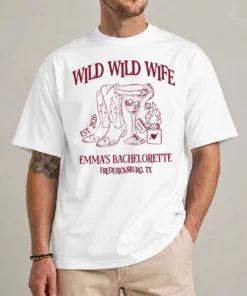 Custom beach bachelorette shirt with coastal bride personalization, front view