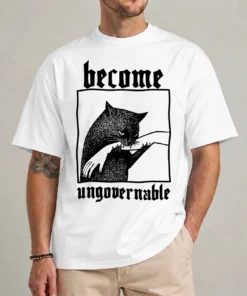 Become Ungovernable funny cat shirt front view meme graphic tee