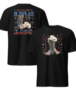 america 250 cowboy boots shirt front view patriotic country graphic tee