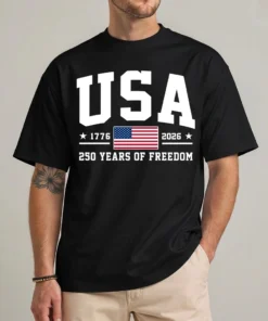 USA 250th anniversary shirt 1776-2026 freedom graphic tee front view