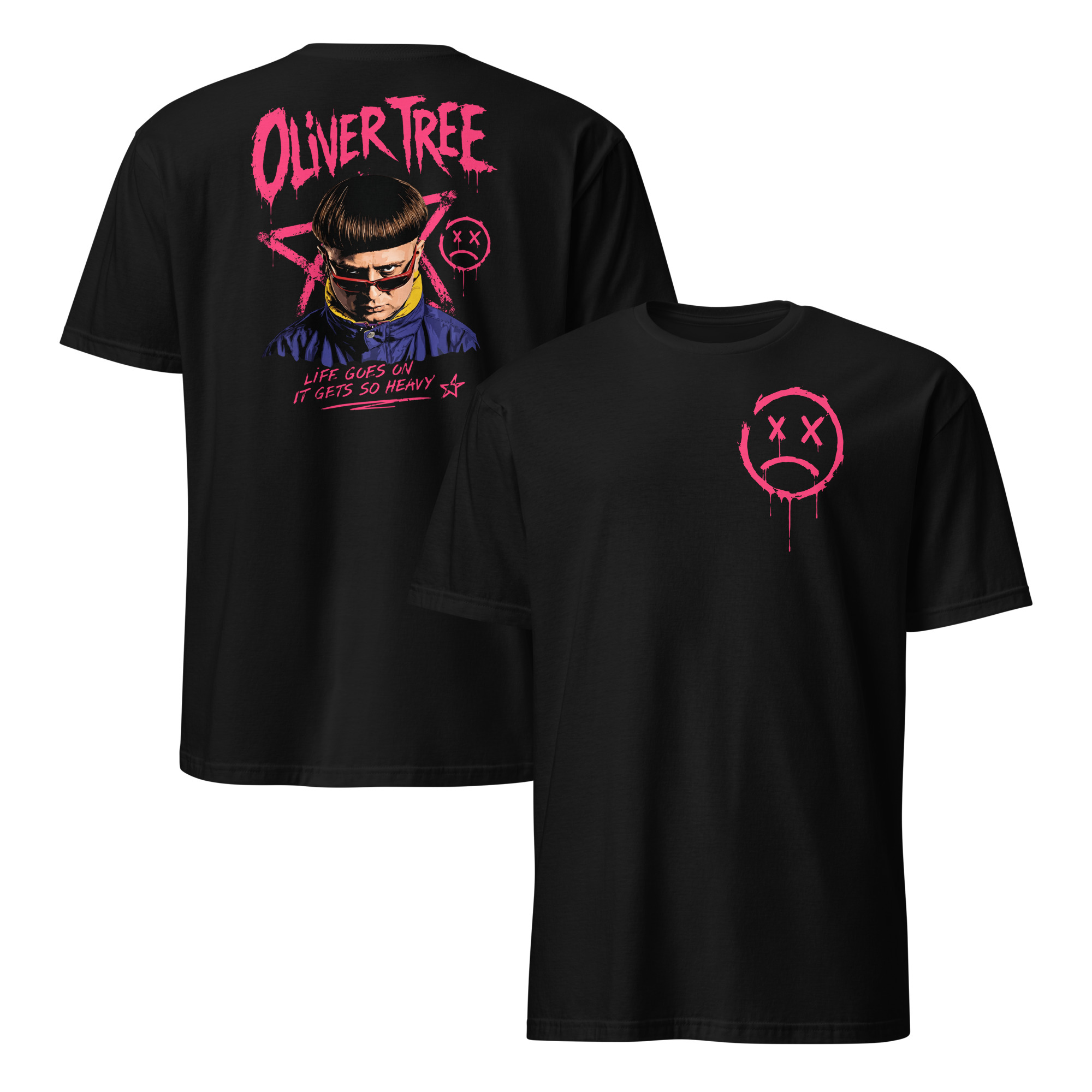 Oliver Tree Life Goes On It Gets So Heavy Graphic Tee 1 oliver tree life goes on shirt front view tribute graphic tee fan apparel