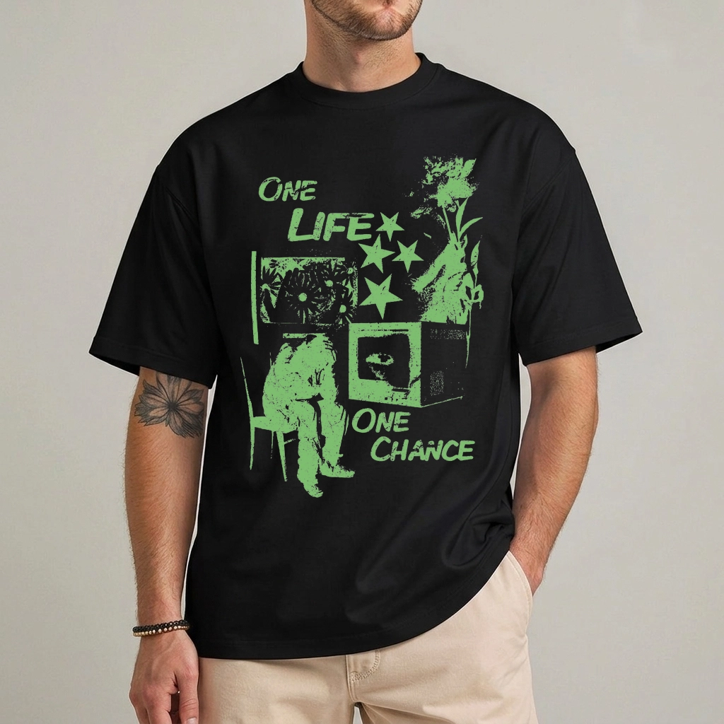 One Life One Chance Shirt | Vintage Y2K Streetwear Shirt 1 Y2K streetwear shirt one life one chance vintage grunge graphic tee front view