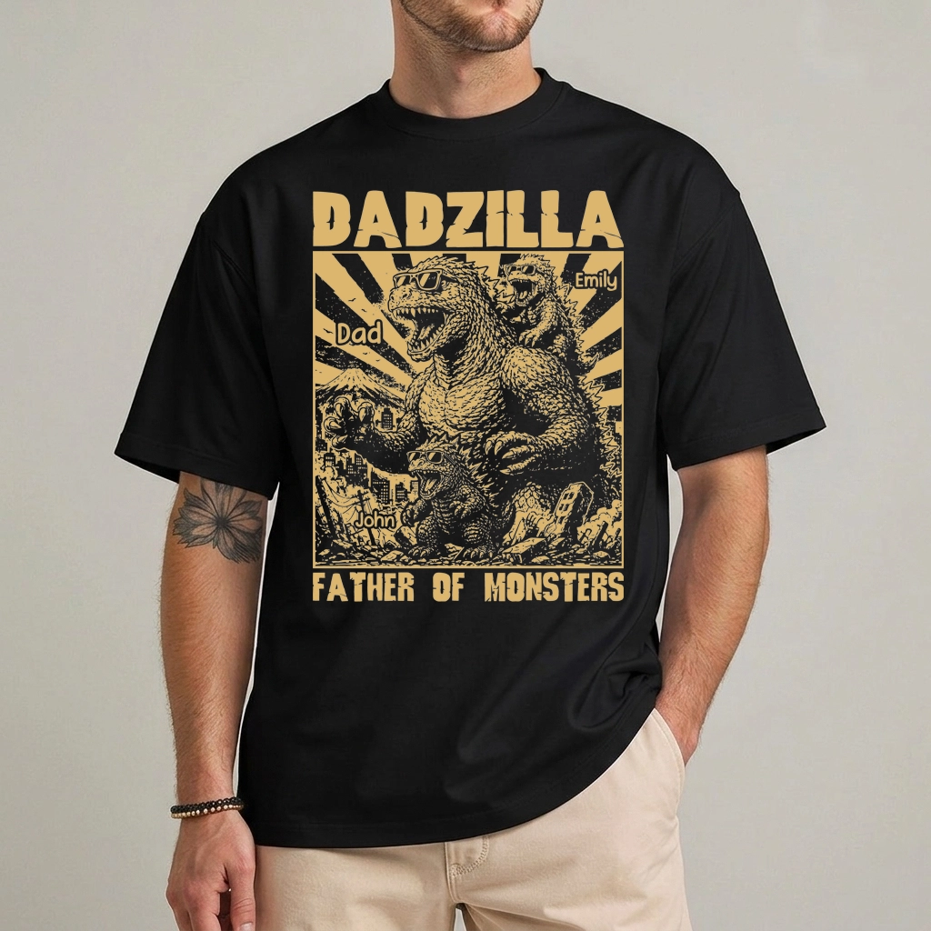 Dadzilla Tee - Father of Monsters Funny Dad Graphic Shirt 1 Dadzilla tee front view father of monsters funny dad graphic shirt