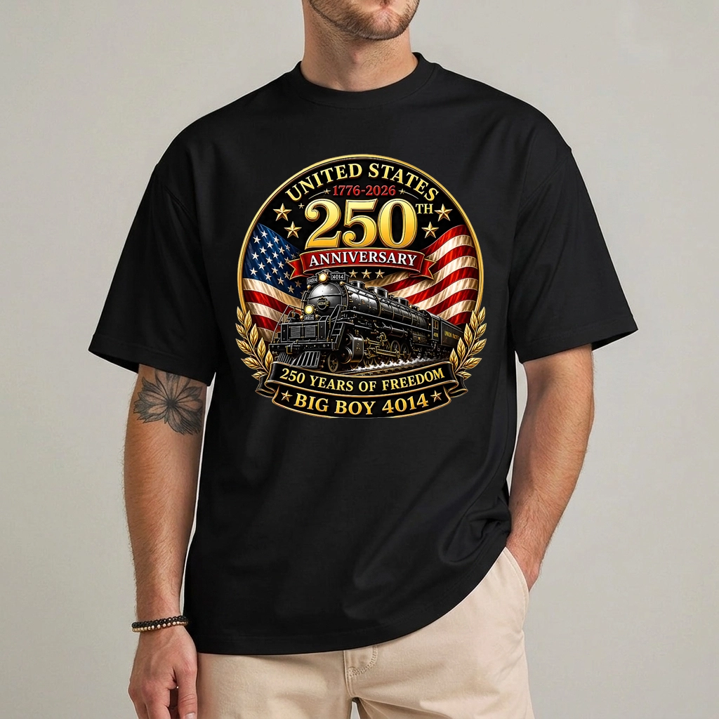 Big Boy 4014 Vintage 250 Steam Locomotive Railroad Train T-Shirt 1 Big Boy 4014 t-shirt - Big Boy 4014 Vintage Steam Locomotive Railroad T-Shirt front view