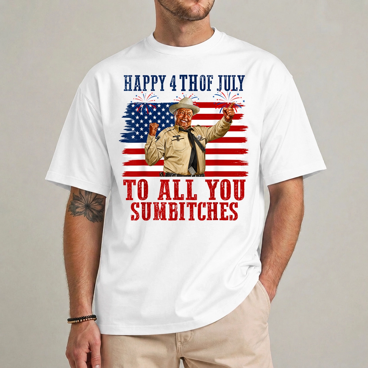 4th of July Funny Shirt | Happy Sumbitches Independence Day Tee 1 4th of July funny shirt — Happy Independence Day sumbitches graphic tee front view