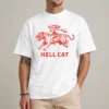 Hell cat cowgirl tee front view retro western tiger graphic shirt