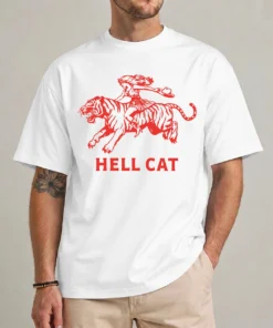 Hell cat cowgirl tee front view retro western tiger graphic shirt