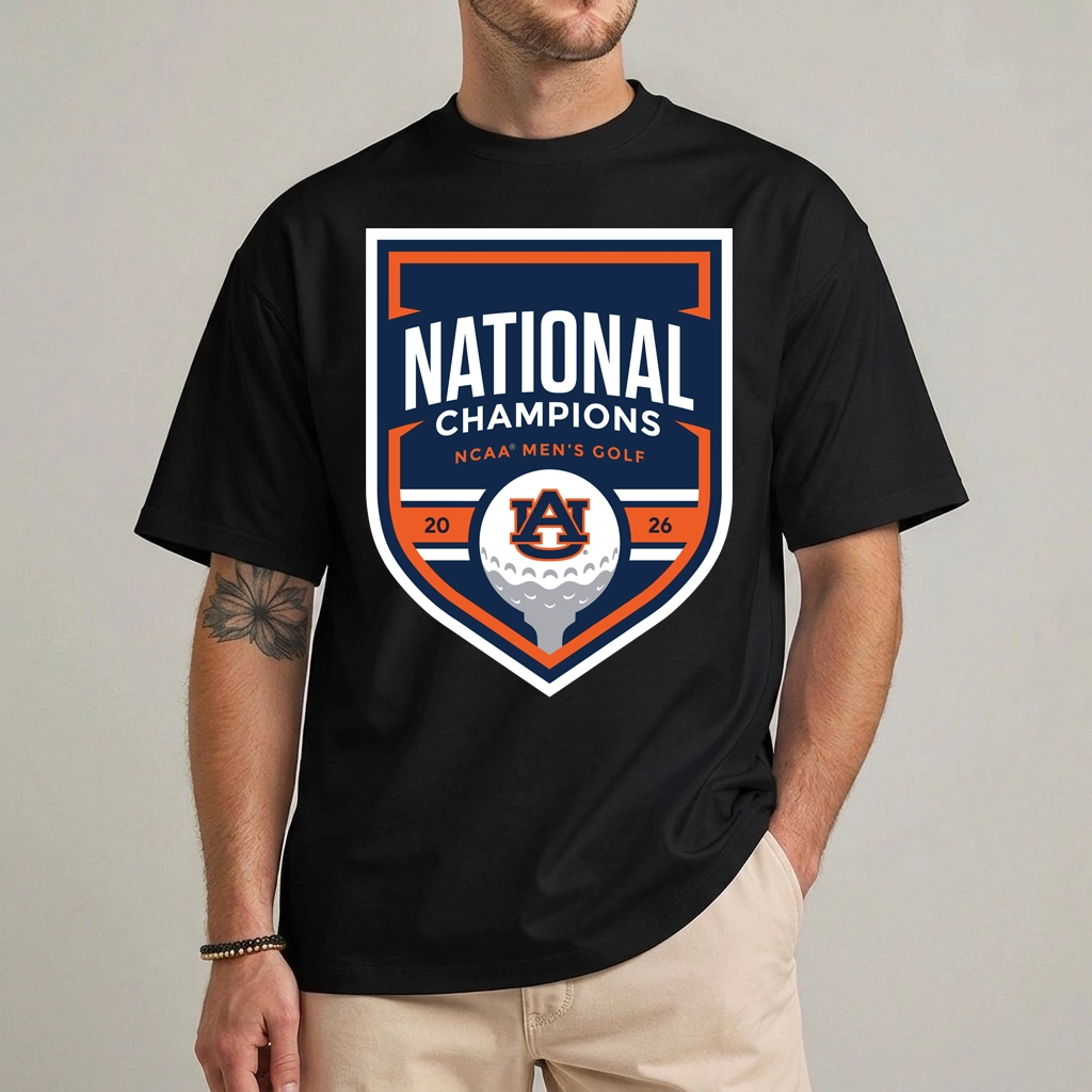 Auburn Golf National Champions Shirt | 2026 NCAA Champs Tee 1 Auburn golf national champions shirt — 2026 NCAA men's golf champs fan graphic tee front view