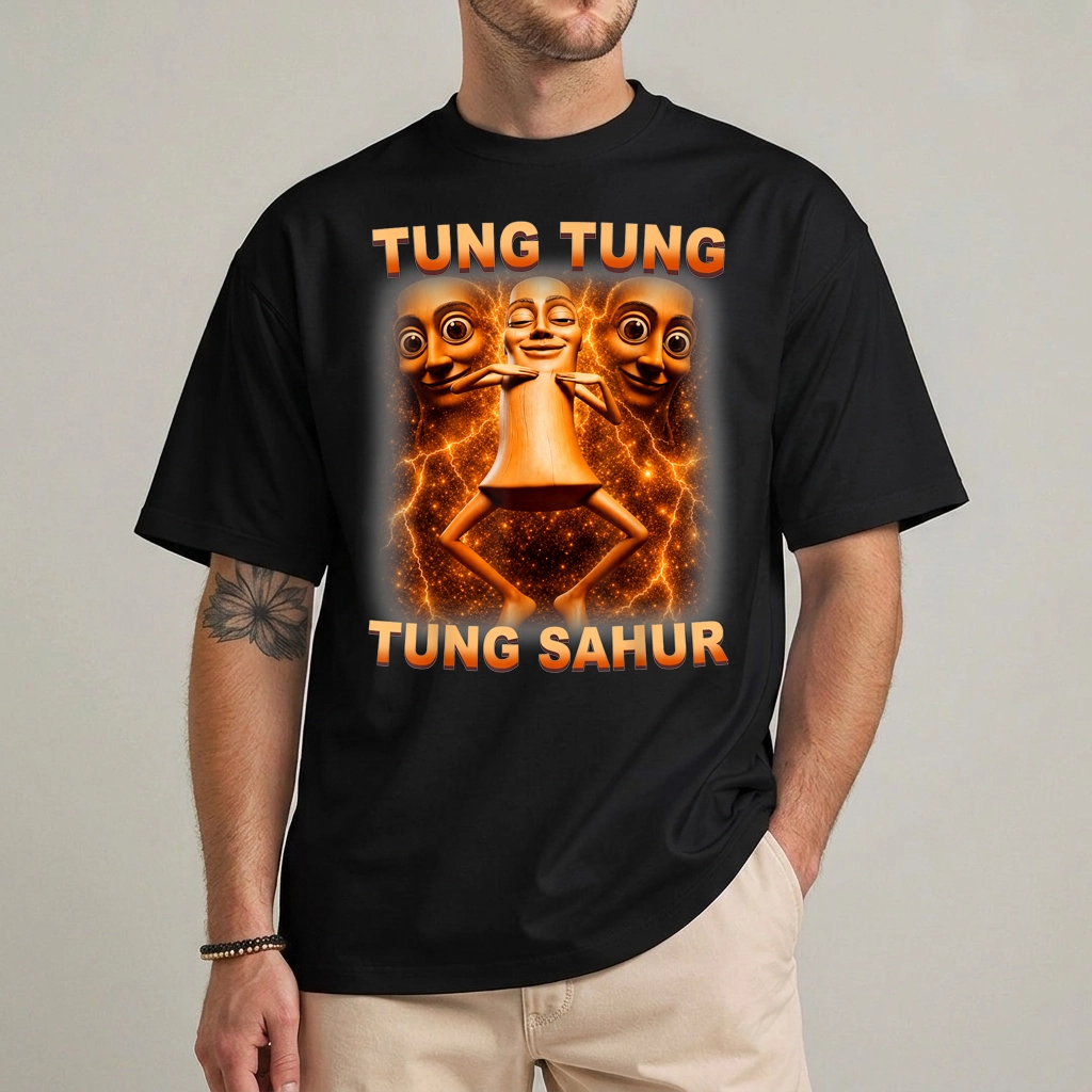 Tung Tung Tung Sahur Shirt | Funny Brainrot Meme Tee 1 Tung Tung Tung Sahur shirt — funny Italian brainrot meme graphic tee front view