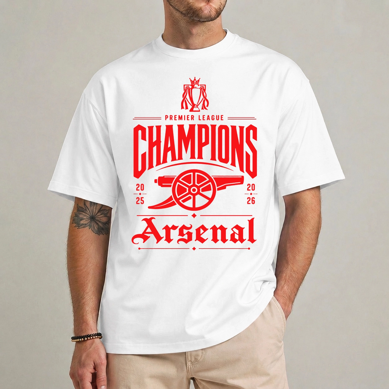 North London Football Shirt | Vintage Trophy Supporter Tee 1 North London football supporter graphic tee front view vintage trophy print