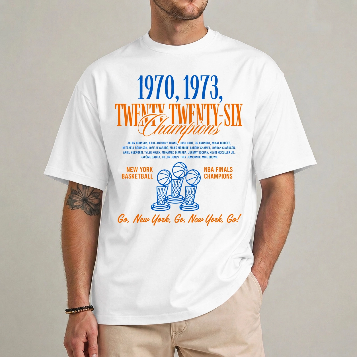 2026 NBA Finals Champions New York Knicks T-Shirt 1 Knicks 2026 Champions shirt front view New York NBA Finals championship graphic tee