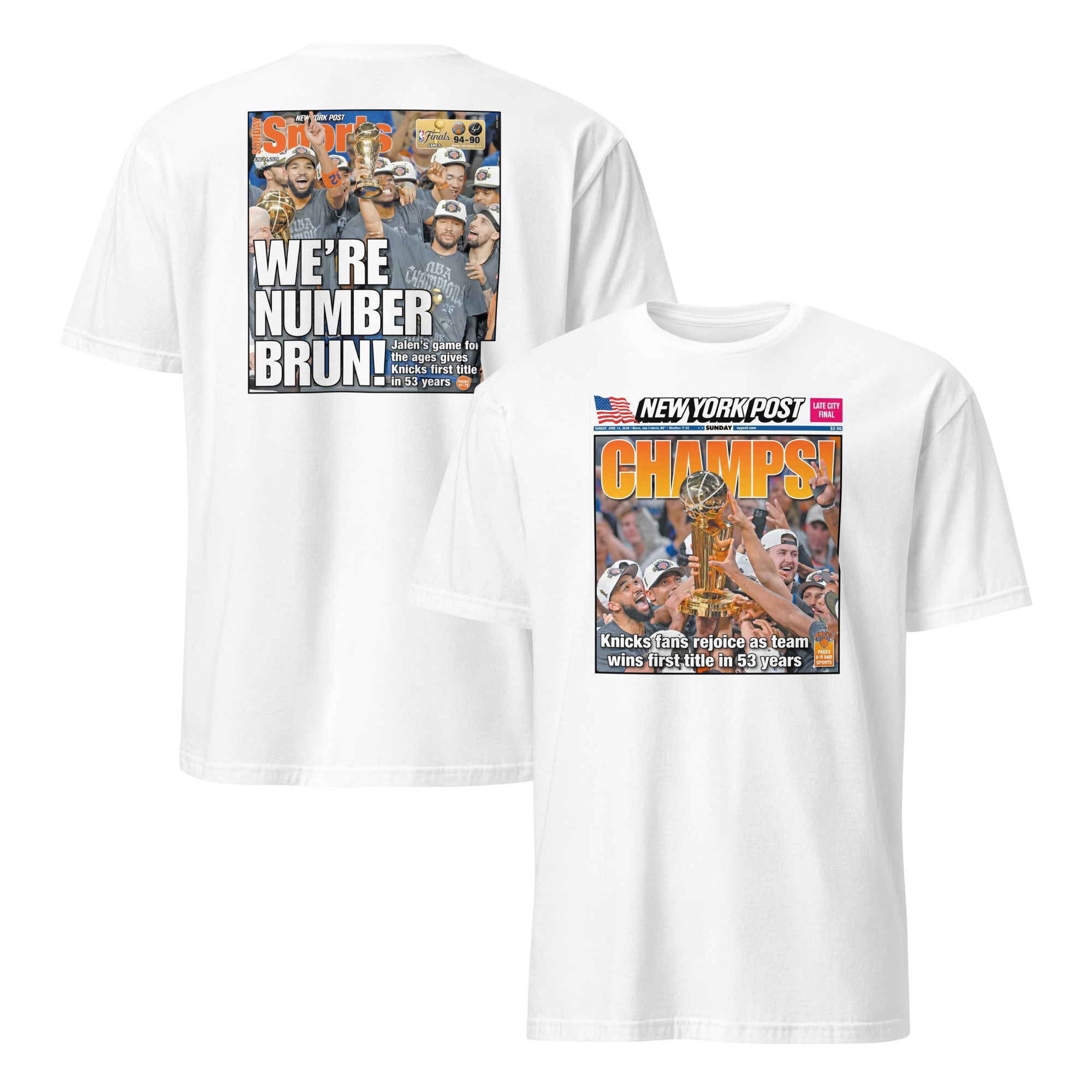 New York Knicks 2026 NBA Finals Champions T-Shirt 1 New York Knicks NBA Finals Champions front and back graphic tee