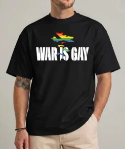 War Is Gay Pride LGBTQ rainbow graphic tee front view black