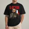 Black Mbappe El Dictador shirt with satirical dictator caricature and gold lettering