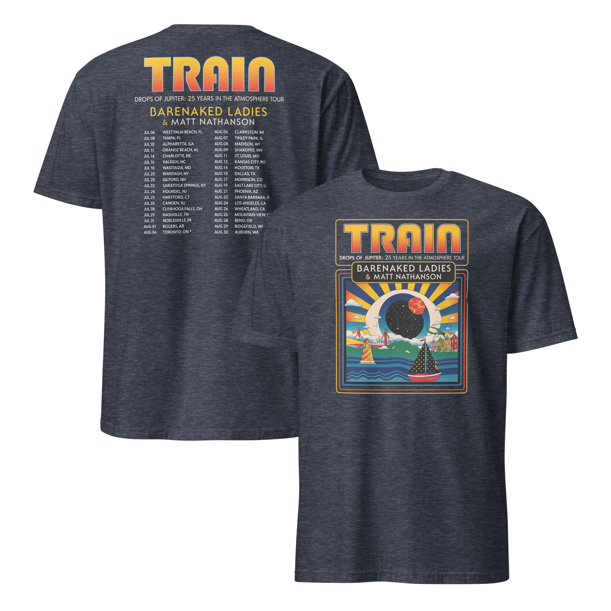 Train Drops of Jupiter Tour Shirt | Fan Concert Tee 4 Train Drops of Jupiter tour shirt back view plain cotton tee