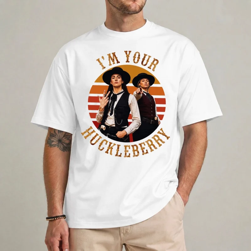 I'm Your Huckleberry Shirt – Vintage Western Tee 2 I'm Your Huckleberry shirt with retro sunset Western gunslinger photo graphic