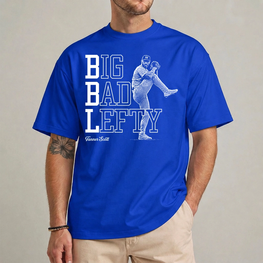 Tanner Scott Big Bad Lefty Shirt | Dodgers Fan Tee 1 Tanner Scott Big Bad Lefty shirt front view Dodgers tee
