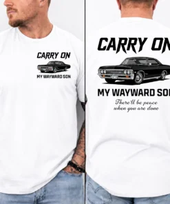 Carry On My Wayward Son car shirt front and back view