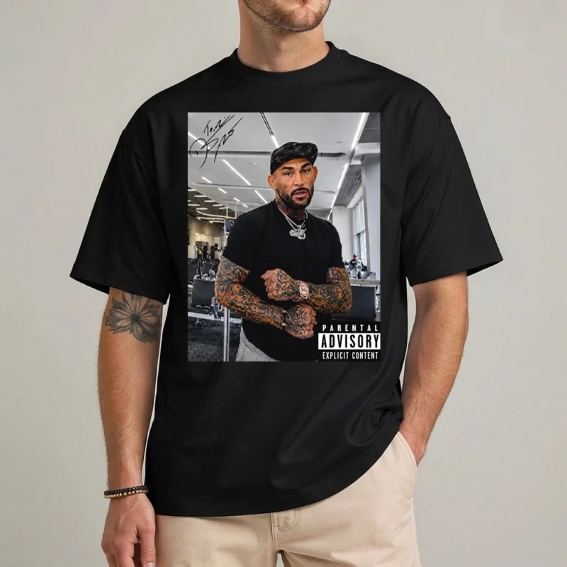 Dustin Poirier Shirt | MMA Fan Photo Graphic Tee 2 Dustin Poirier Shirt in black with an album-sleeve style photo panel and printed signature graphic