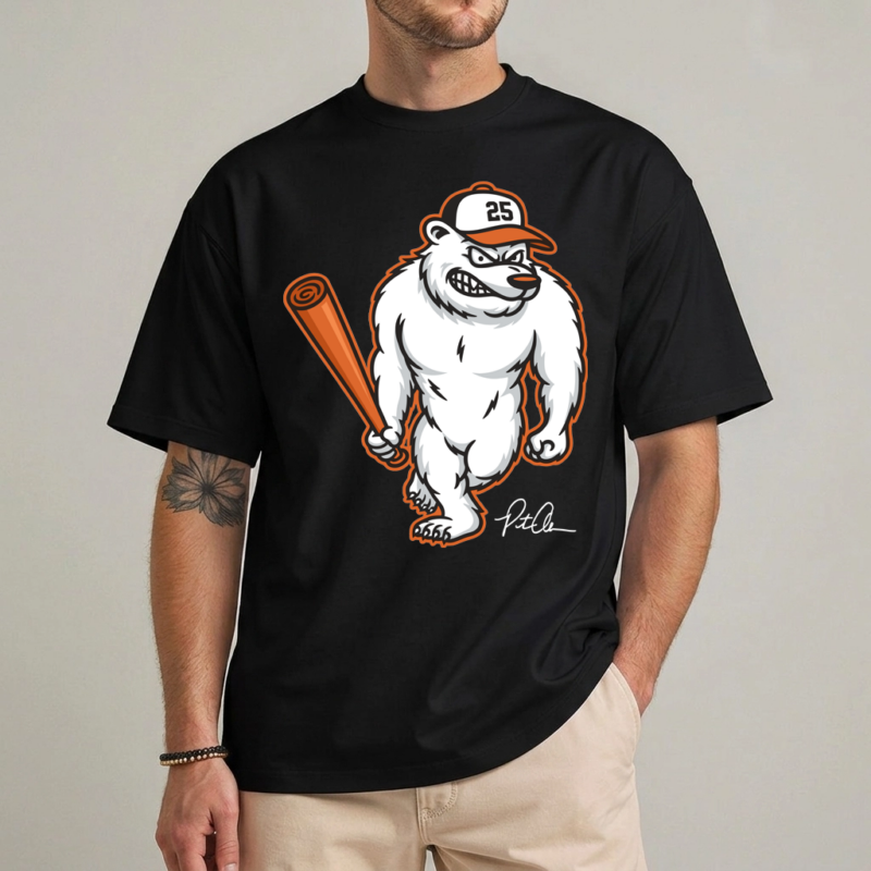 Pete Alonso Baltimore Shirt - Polar Bear Graphic Tee 2 Pete Alonso Baltimore shirt front view Polar Bear graphic tee