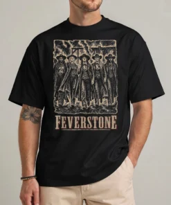 FeverStone Western shirt with five silhouetted outlaw figures illustration
